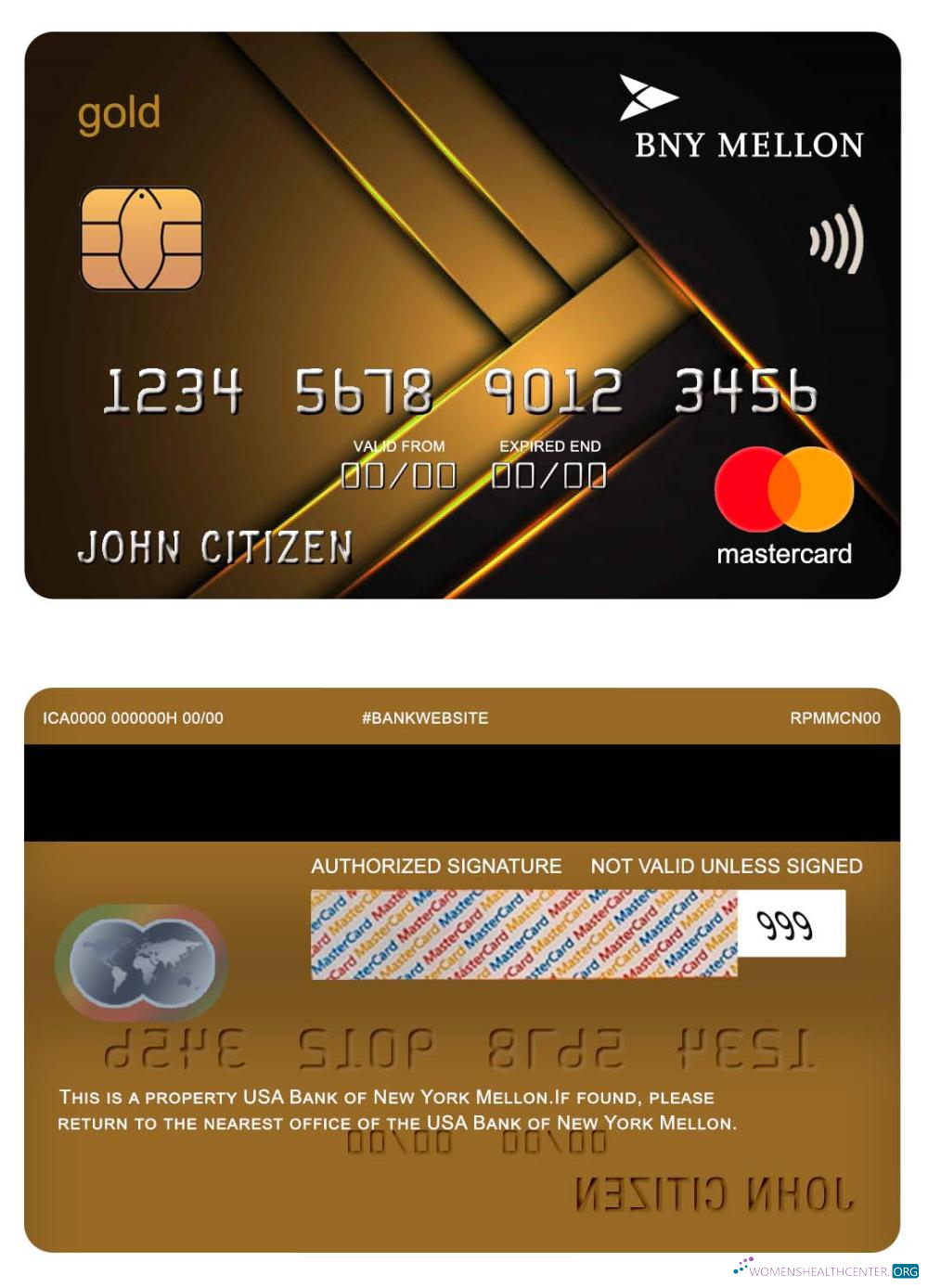 Download USA Bank of New York Mellon gold mastercard Photoshop template
